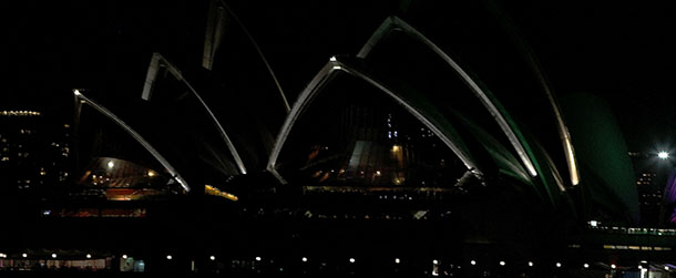 SYDNEY, AUSTRALIA - MARCH 23: The Opera House is seen after the lights were switched to 'GreenPower' and glowed dark green to recognize Earth Hour on March 23, 2013 in Sydney, Australia. Businesses and households around the world will turn their lights off for one hour at 20:30 local time today, to celebrate Earth Hour, raise awareness about climate change and to show support for the use of renewable energy. Earth hour began in Sydney in 2007 and is now celebrated in over 150 countries around the world. (Photo by Lisa Maree Williams/Getty Images)