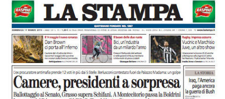 Le prime pagine di domenica 17 marzo 2013