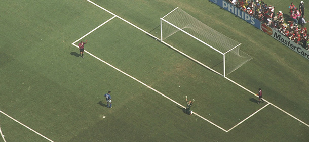 17 Jul 1994: Brazilian goalkeeper Claudio Taffarel celebrates after Roberto Baggio of Italy misses the crucial penalty during the World Cup final at the Pasadena Rose Bowl in Los Angeles, California, USA. Brazil won the match 3-2 on penalties. Mandatory Credit: Mike Powell/Allsport