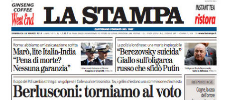 Le prime pagine di domenica 24 marzo 2013