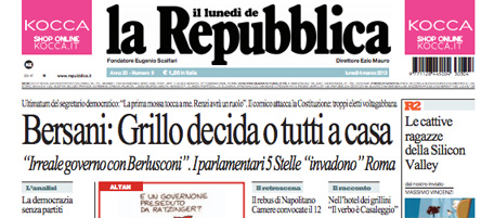 Le prime pagine di lunedì 4 marzo 2013