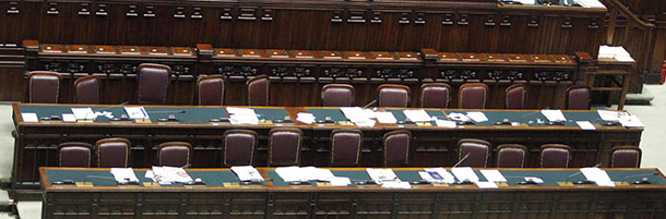 Foto Mauro Scrobogna /LaPresse
19-10-2011 Roma
Politica
Camera - Modifica art 41 costituzione
Nella foto: banchi governo abbandonati
Photo Mauro Scrobogna /LaPresse
19-10-2011 Roma
Politics
Chamber of Deputies - modification of the art 41 of costitution
In the picture: empty government sits