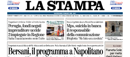 Le prime pagine di giovedì 7 marzo 2013