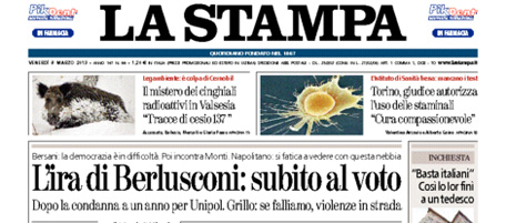 Le prime pagine di venerdì 8 marzo 2013