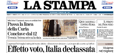 Le prime pagine di sabato 9 marzo 2013