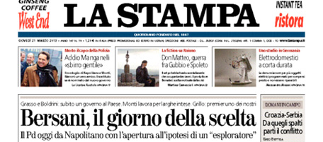 Le prime pagine di giovedì 21 marzo 2013