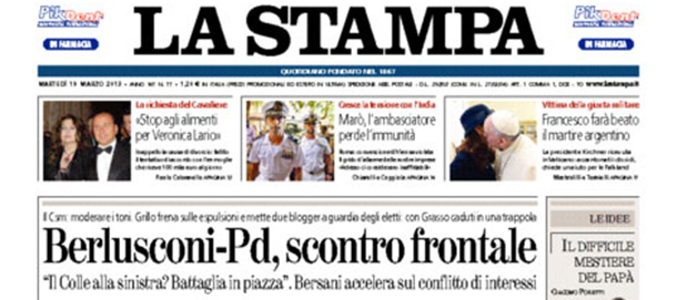 Le prime pagine di martedì 19 marzo 2013