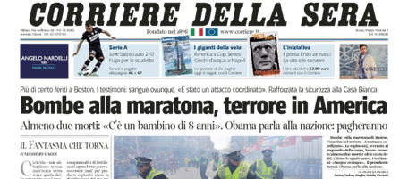 Le prime pagine di martedì 16 aprile 2013