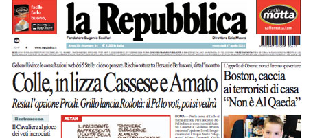 Le prime pagine di mercoledì 17 aprile 2013