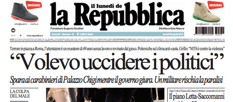 Le prime pagine di lunedì 29 aprile 2013