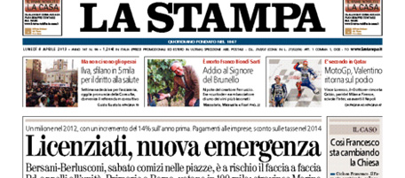 Le prime pagine di lunedì 8 aprile 2013