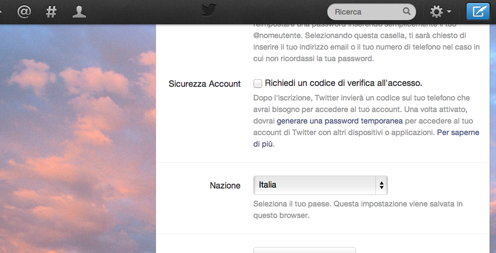 Twitter sicurezza: codice di verifica all'accesso