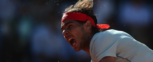 Spain's Rafael Nadal returns a ball to Switzerland's Roger Federer during the final of the ATP Rome Masters on May 19, 2013. AFP PHOTO / FILIPPO MONTEFORTE (Photo credit should read FILIPPO MONTEFORTE,FILIPPO MONTEFORTE/AFP/Getty Images)