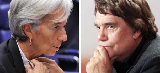(FILES) - A file combo realesed on July 8, 2011, shows IMF chief and former Finance, Economy and Industry Minister Christine Lagarde (L) on June 20, 2011 and the owner of the Nice Matin press group Bernard Tapie (R) on February 15, 2008. Lagarde has been summoned to appear before a court investigating alleged corruption during her time as a French government minister, her lawyer said on April 18, 2013. AFP PHOTO / GEORGES GOBET - JACQUES DEMARTHON (Photo credit should read GEORGES GOBET,JACQUES DEMARTHON/AFP/Getty Images)