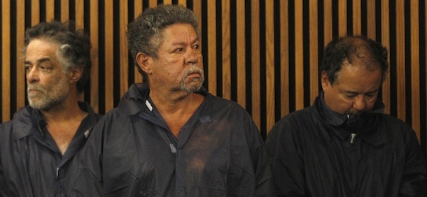 CLEVELAND, OH - MAY 09: (L-R) Onil Castro, Pedro Castro and Ariel Castro stand in the courtroom during Ariel's arraignment on rape and kidnapping charges May 9, 2013 in Cleveland, Ohio. Ariel Castro is accused of abducting Michelle Knight, Amanda Berry and Gina DeJesus and holding them for about 10 years. (Photo by Matt Sullivan/Getty Images)