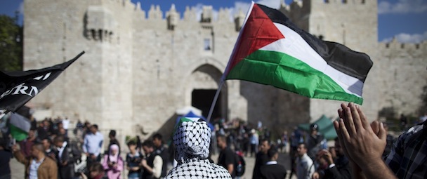 UNSPECIFIED, UNSPECIFIED - MAY 15: Ã Palestinians demonstrators during rally marking Nakba Day on May 15, 2013 out outside Damascus gate in Jerusalem, Israel. Palestinians mark Israel's establishment in 1948 with 'Nakba' or 'catastrophe' day on May 15, to remember the thousands of Palestinians who fled or were expelled during the creation of the Jewish state and the subsequent war. (Photo by Uriel Sinai/Getty Images)