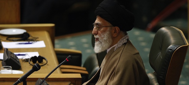 Iran's supreme leader Ayatollah Ali Khamenei delivers a speech during a conference in Tehran in support of Gaza and Palestinians on March 4, 2009. Khamenei issued a rallying call to world Muslims to join the Palestinian "resistance" against Israel as he kicked off a summit in aid of war-torn Gaza. AFP PHOTO/BEHROUZ MEHRI (Photo credit should read BEHROUZ MEHRI/AFP/Getty Images)