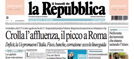Le prime pagine di lunedì 27 maggio 2013