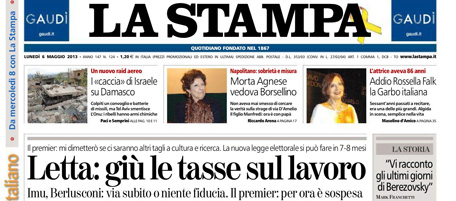 Le prime pagine di lunedì 6 maggio 2013