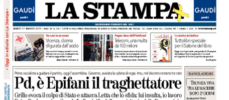 Le prime pagine di sabato 11 maggio 2013