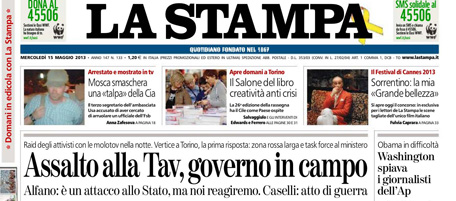 Le prime pagine di mercoledì 15 maggio 2013