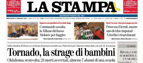 Le prime pagine di mercoledì 22 maggio 2013