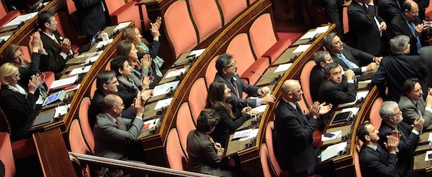 &lt;&gt; on March 15, 2013 in Rome, Italy. The new Italian parliament, which opens the 17th Legislature, has the task of electing the President of the House of Parliament and of the Senate, before giving way to a new government. Pier Luigi Bersani, leader of the Democratic Party, asked his senators and representatives to vote blank votes with the intent to continue to work on an agreement with the Five Stars Movement (M5S) who instead said that it will vote only for its candidates for the presidency of House of Parliament and the Senate.