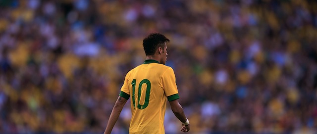 Brazil's Neymar walks during their FIFA World Cup Brazil 2014 friendly football match against England at the Mario Filho "Maracana" stadium, in Rio de Janeiro, Brazil, on June 2, 2013. AFP PHOTO /VANDERLEI ALMEIDA (Photo credit should read VANDERLEI ALMEIDA/AFP/Getty Images)