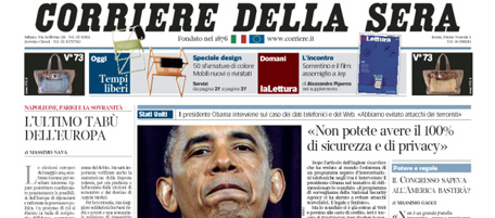 Le prime pagine di sabato 8 giugno 2013