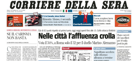 Le prime pagine di lunedì 10 giugno 2013