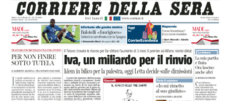 Le prime pagine di lunedì 24 giugno 2013