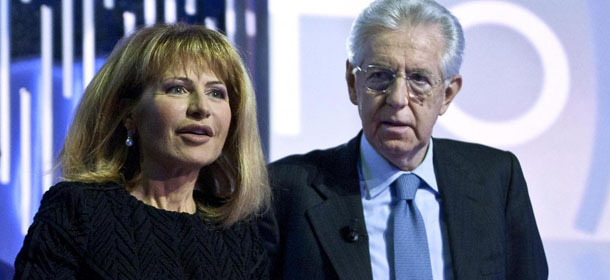 Foto Roberto Monaldo / LaPresse
04-01-2013 Roma
Politica
Trasmissione tv &quot;Otto e Mezzo&quot;
Nella foto Lilli Gruber, Mario Monti

Photo Roberto Monaldo / LaPresse
04-01-2013 Rome (Italy)
Tv program &quot;Otto e Mezzo&quot;
In the photo Lilli Gruber, Mario Monti