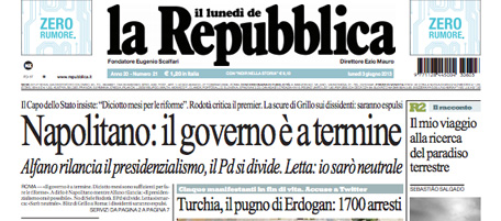 Le prime pagine di lunedì 3 giugno 2013
