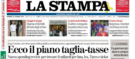Le prime pagine di venerdì 28 giugno 2013