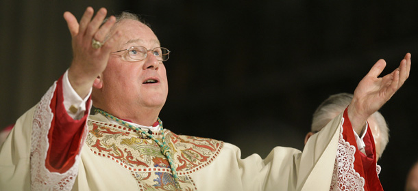 NEW YORK - APRIL 15: Archbishop Timothy Dolan prays the Eucharist during the Archdiocese of New York Mass of Installation at St. Patrick's Cathedral April 15, 2009 in New York City. Dolan, 59, the former Milwaukee archbishop, is taking over the nation's second-largest diocese from Cardinal Edward Egan who is retiring after nine years. (Photo by Julie Jacobson-Pool/Getty Images)