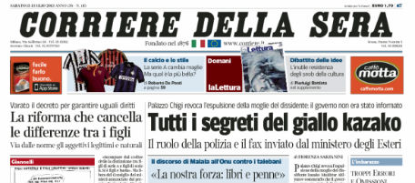 Le prime pagine di sabato 13 luglio 2013