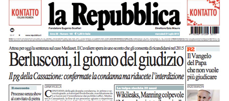 Le prime pagine di mercoledì 31 luglio 2013