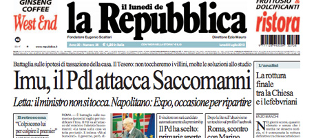 Le prime pagine di lunedì 8 luglio 2013