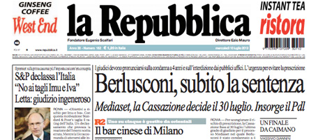 Le prime pagine di mercoledì 10 luglio 2013