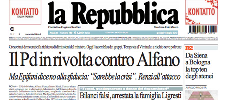 Le prime pagine di giovedì 18 luglio 2013
