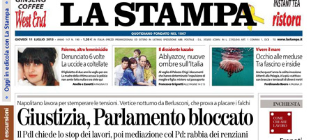 Le prime pagine di giovedì 11 luglio 2013