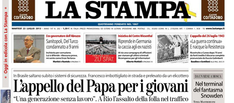 Le prime pagine di martedì 23 luglio 2013