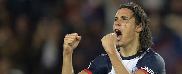 Paris Saint-Germain's forward Edinson Cavani celebrates after scoring a goal during the French L1 football match between Paris Saint-Germain and Ajaccio on August 18, 2013 at the Parc des Princes stadium in Paris. AFP PHOTO / MIGUEL MEDINA (Photo credit should read MIGUEL MEDINA/AFP/Getty Images)