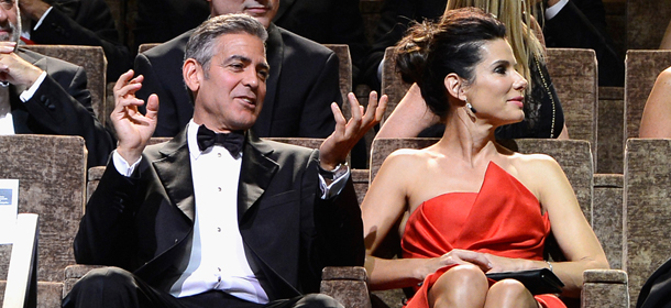 VENICE, ITALY - AUGUST 28: Actors George Clooney and Sandra Bullock attend the Opening Ceremony And 'Gravity' Premiere during the 70th Venice International Film Festival at the Palazzo del Cinema on August 28, 2013 in Venice, Italy. (Photo by Pascal Le Segretain/Getty Images)