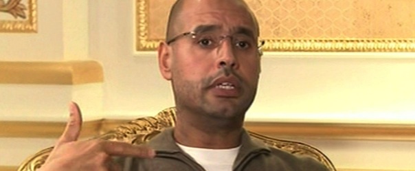 A videograb made on April 11, 2011 from the French BFM TV channel shows Seif al-Islam Kadhafi, son of Libyan leader Moamer Kadhafi during an interview. Seif al-Islam said today that it was time for "new blood" in his country's leadership but said talk of his father stepping down was "ridiculous". AFP PHOTO BFM TV (Photo credit should read -/AFP/Getty Images)