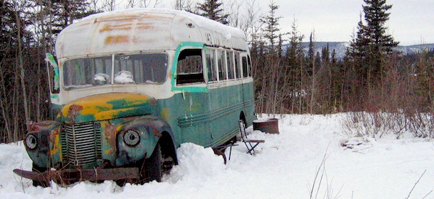 **HOLD FOR SAT JUNE 28** **FILE** The abandoned bus where Christopher McCandless starved to death in 1992 is seen in this March 21, 2006 photo on the Stampede Road near Healy, Alaska. McCandless, who hiked into the Alaska wilderness in April 1992 died in there in late August,1992, apparently poisoned by wild seeds that left him unable to fully metabolize what little food he had. Sean Penn's movie "Into the Wild" and Jon Krakauer's book of the same name is causing people from all over the world to retrace McCandless's steps to 1940s-era International Harvester bus near Healy, Alaska where his body was found. (AP Photo/ Jillian Rogers ) ** NO SALES, ONE-TIME-USE ONLY, ARCHIVE OUT. FOR EDITORIAL USE ONLY **