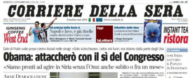 Le prime pagine di domenica 1 settembre 2013