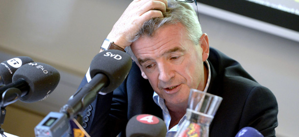 Michael O'Leary, Chief Executive Officer of Irish airline Ryanair, is pictured during a press conference at the Scandic Grand Central Hotel in Stockholm, Sweden on August 29, 2013. AFP PHOTO / SCANPIX SWEDEN / BERTIL ENEVAG ERICSON +++ SWEDEN OUT (Photo credit should read Bertil Enevag Ericson/AFP/Getty Images)