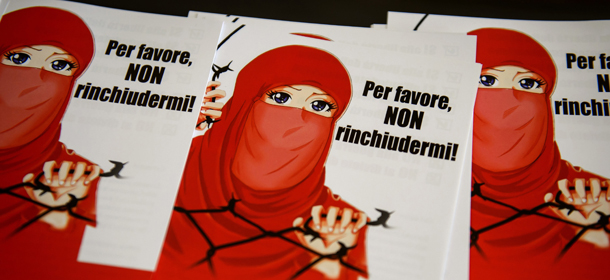 A picture taken in Lugano shows flyers reading "Please don't lock me up" made by the Islamic Central Council of Switzerland (ICCS - CCIS) against an upcoming cantonal vote on banning face-covering headgear in public places on September 18, 2013. Ticino will become on September 22 the first Swiss canton to hold a so-called "anti-burqa" referendum. Although the initiative does not explicitly target Muslims--the phrasing to be voted on is "nobody in public streets or squares may veil or hide their face"--it is directed against the burqas and niqabs. Political commentators say the initiative has good chances of being accepted. AFP PHOTO / FABRICE COFFRINI (Photo credit should read FABRICE COFFRINI/AFP/Getty Images)