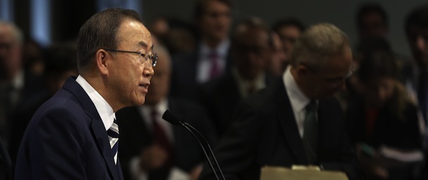 United Nations Secretary General Ban Ki-moon speaks to reporters after attending a Security Council meeting about Syria at United Nations headquarters, Monday, Sept. 16, 2013. U.N. inspectors said Monday there is "clear and convincing evidence" that chemical weapons were used on a relatively large scale in an attack last month in Syria that killed hundreds of people. (AP Photo/Seth Wenig)